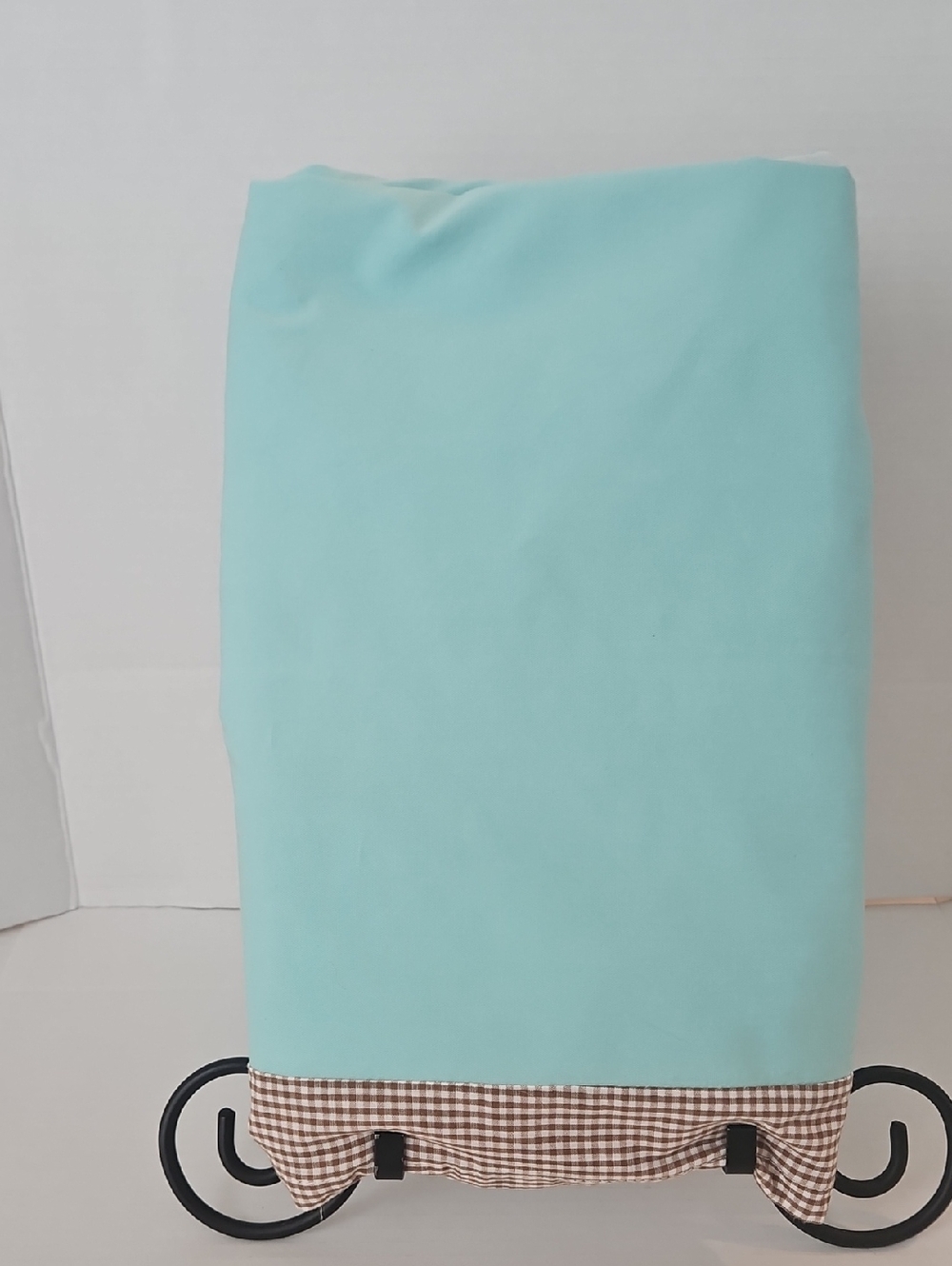 Maison Chic Aqua Brown Gingham Trim Cotton Crib Skirt